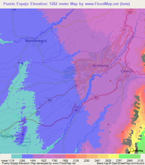 Puerto Espejo,Colombia Elevation Map