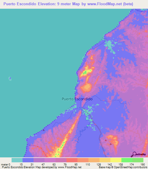 Puerto Escondido,Colombia Elevation Map