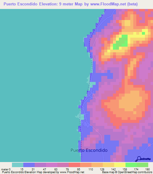 Puerto Escondido,Colombia Elevation Map