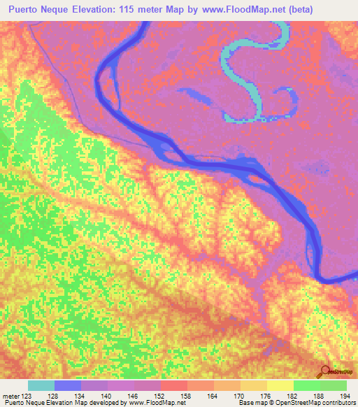 Puerto Neque,Colombia Elevation Map