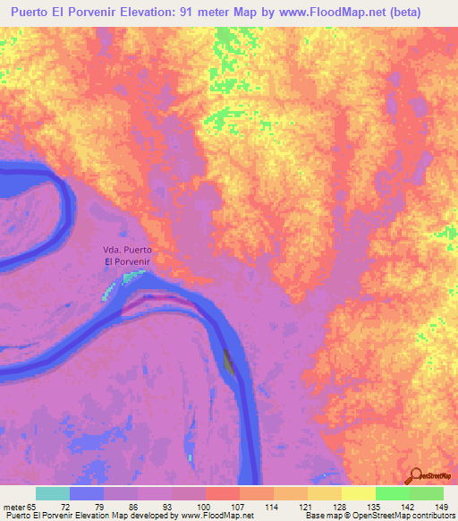 Puerto El Porvenir,Colombia Elevation Map