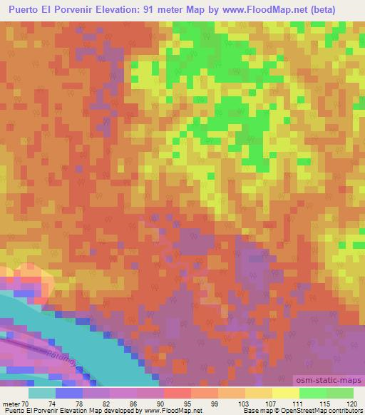 Puerto El Porvenir,Colombia Elevation Map