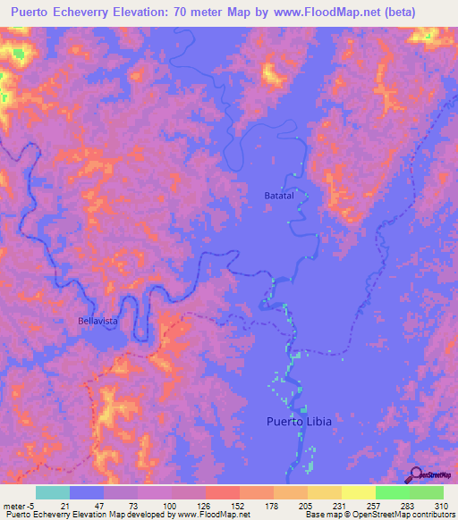 Puerto Echeverry,Colombia Elevation Map