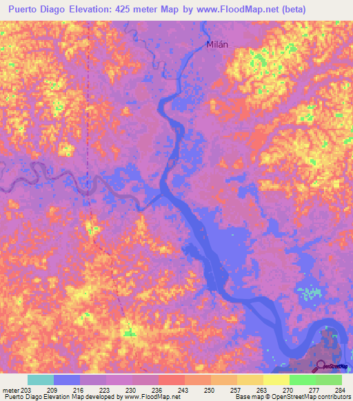 Puerto Diago,Colombia Elevation Map