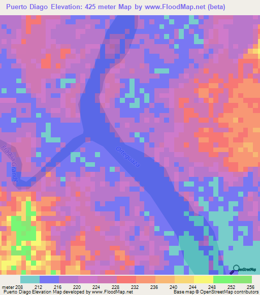 Puerto Diago,Colombia Elevation Map