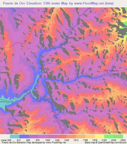 Puerto de Oro,Colombia Elevation Map