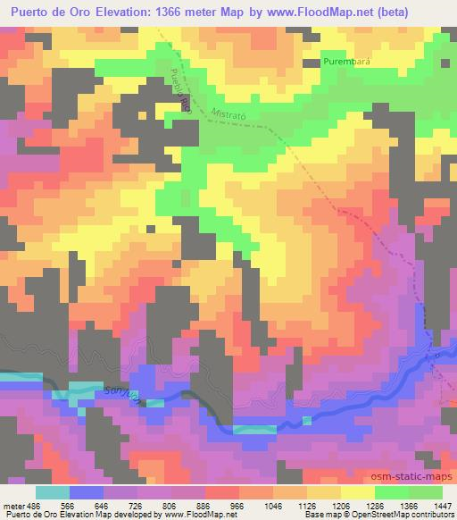 Puerto de Oro,Colombia Elevation Map