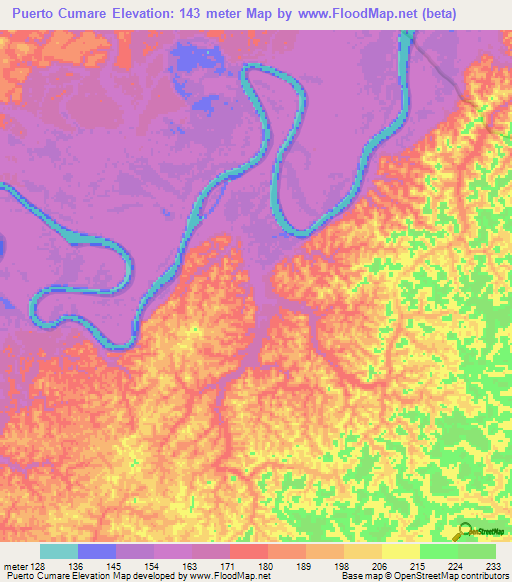 Puerto Cumare,Colombia Elevation Map