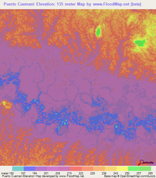 Puerto Cuemani,Colombia Elevation Map