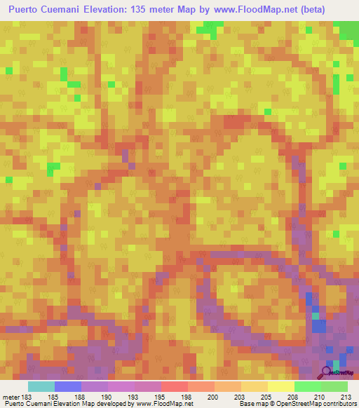 Puerto Cuemani,Colombia Elevation Map