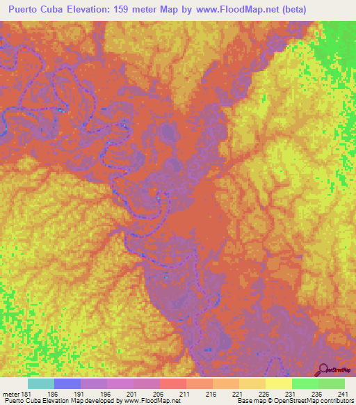 Puerto Cuba,Colombia Elevation Map