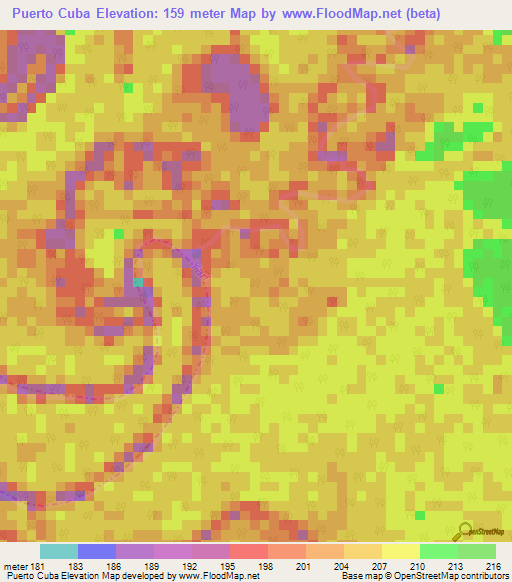 Puerto Cuba,Colombia Elevation Map