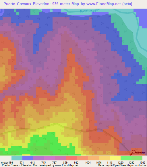 Puerto Crevaux,Colombia Elevation Map