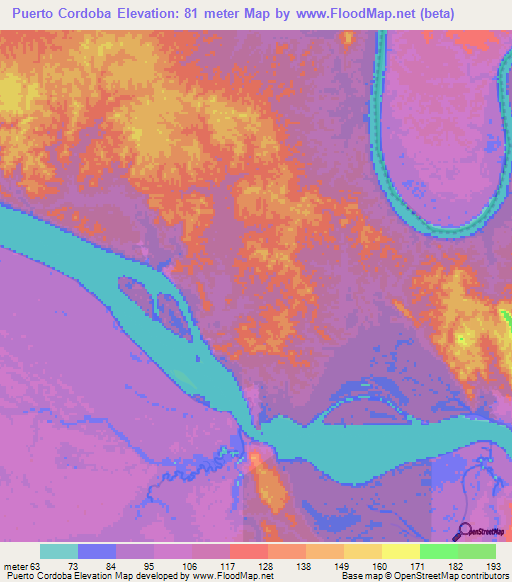 Puerto Cordoba,Colombia Elevation Map