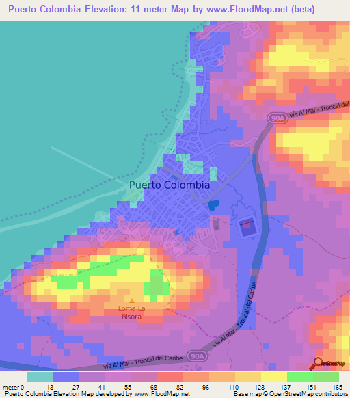 Puerto Colombia,Colombia Elevation Map