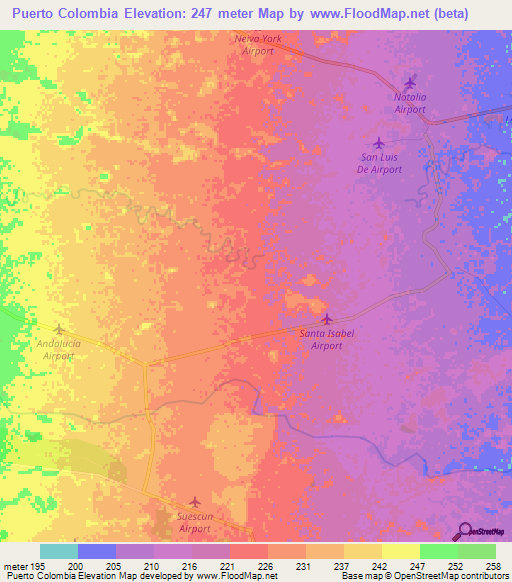 Puerto Colombia,Colombia Elevation Map