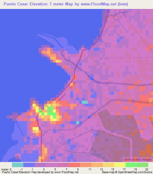 Puerto Cesar,Colombia Elevation Map