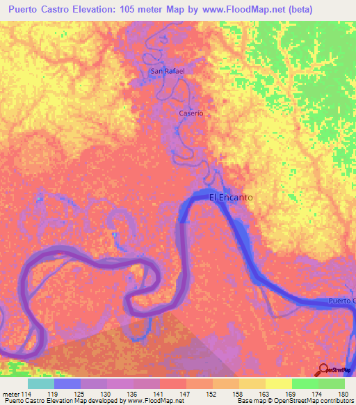 Puerto Castro,Colombia Elevation Map