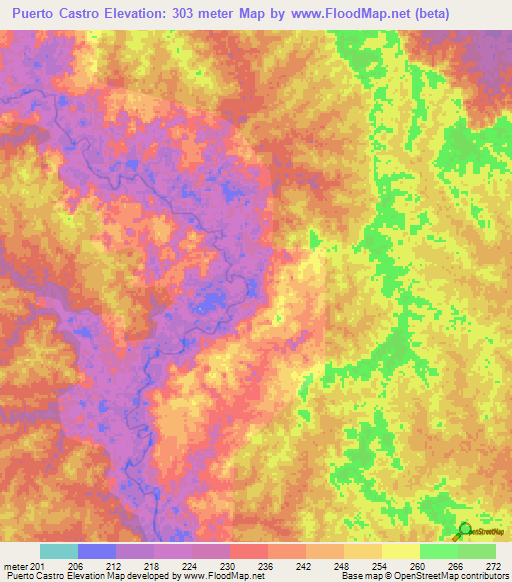 Puerto Castro,Colombia Elevation Map