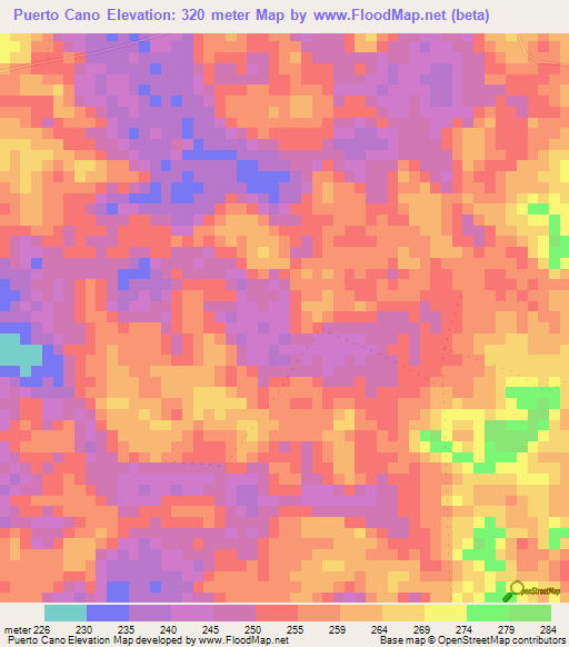 Puerto Cano,Colombia Elevation Map