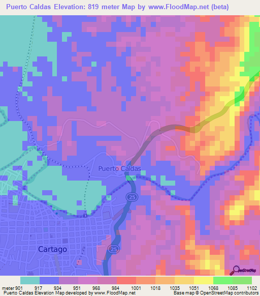 Puerto Caldas,Colombia Elevation Map