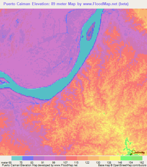 Puerto Caiman,Colombia Elevation Map