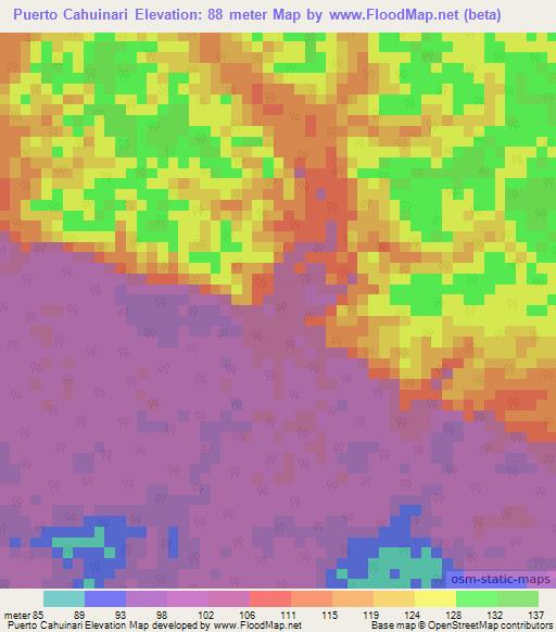 Puerto Cahuinari,Colombia Elevation Map