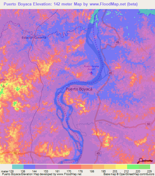 Puerto Boyaca,Colombia Elevation Map