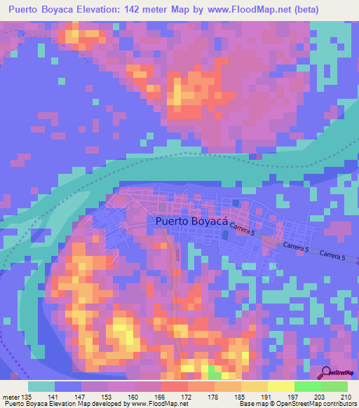 Puerto Boyaca,Colombia Elevation Map