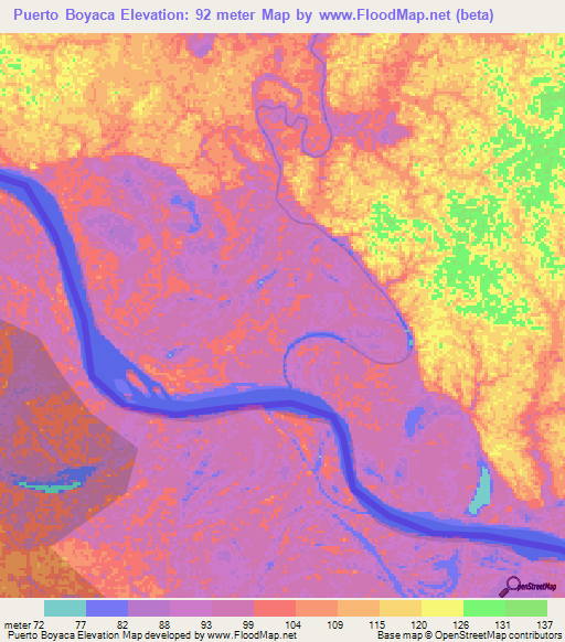 Puerto Boyaca,Colombia Elevation Map