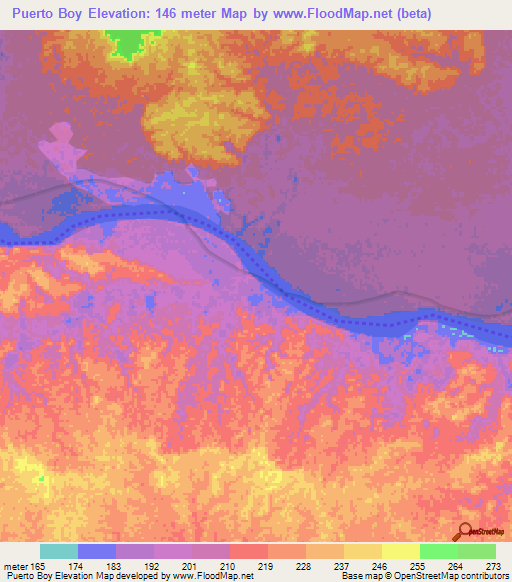 Puerto Boy,Colombia Elevation Map