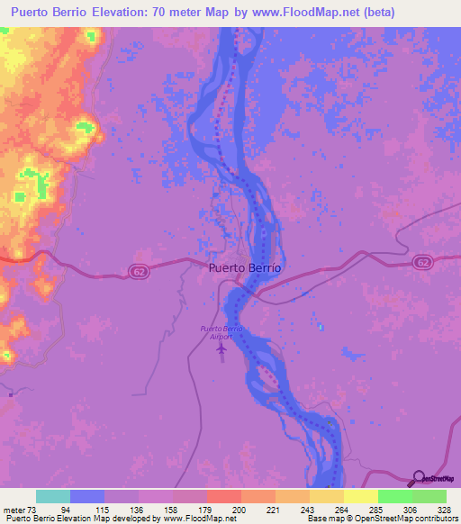 Puerto Berrio,Colombia Elevation Map