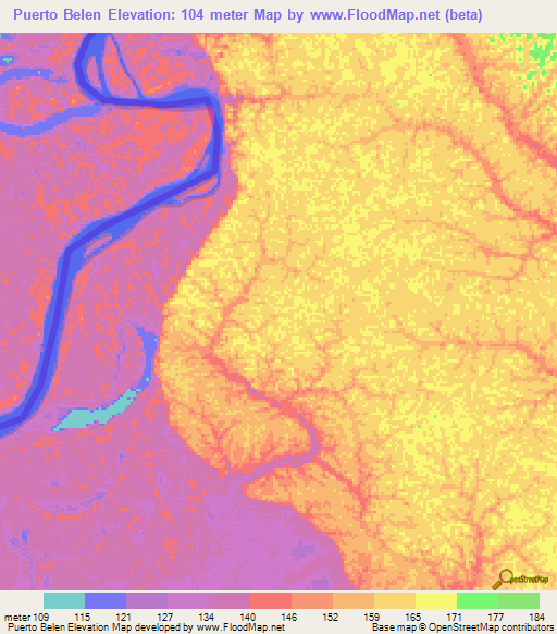 Puerto Belen,Colombia Elevation Map