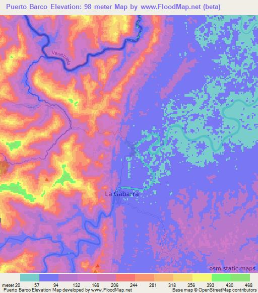 Puerto Barco,Colombia Elevation Map