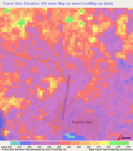 Puerto Asis,Colombia Elevation Map