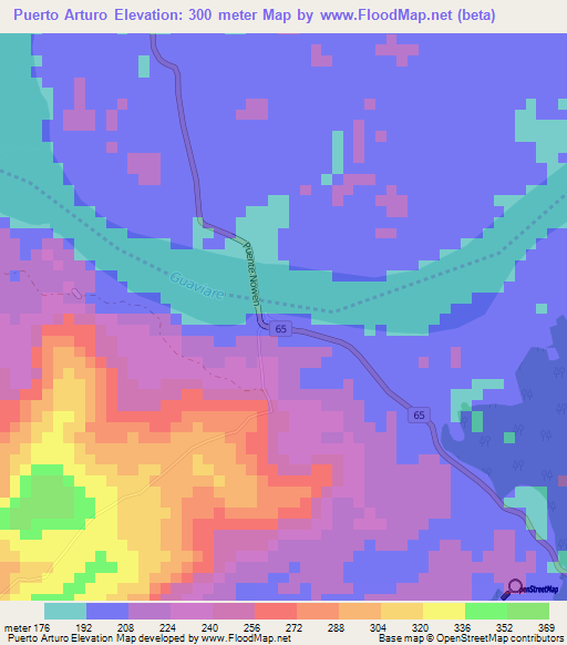 Puerto Arturo,Colombia Elevation Map