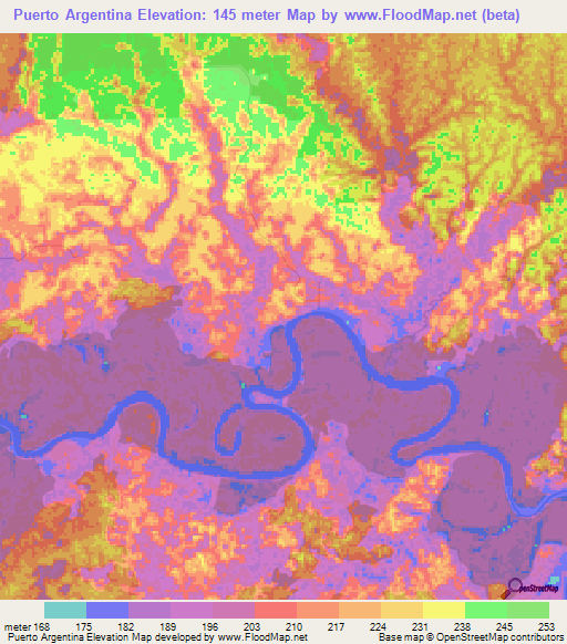 Puerto Argentina,Colombia Elevation Map