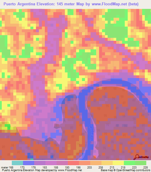 Puerto Argentina,Colombia Elevation Map