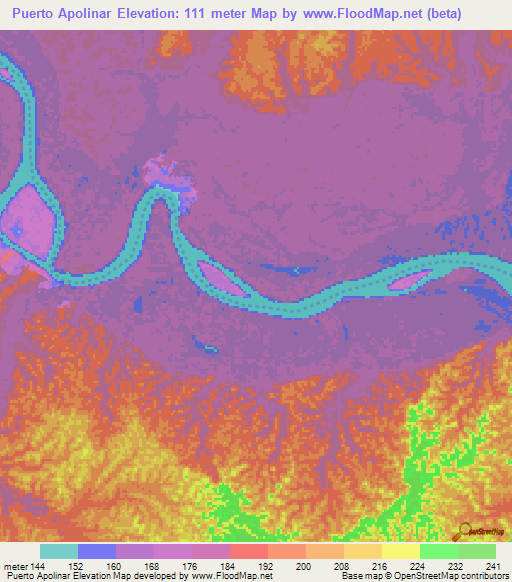 Puerto Apolinar,Colombia Elevation Map