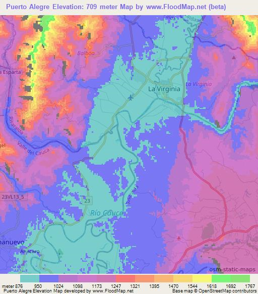 Puerto Alegre,Colombia Elevation Map