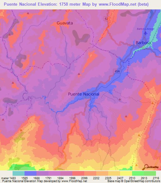 Puente Nacional,Colombia Elevation Map