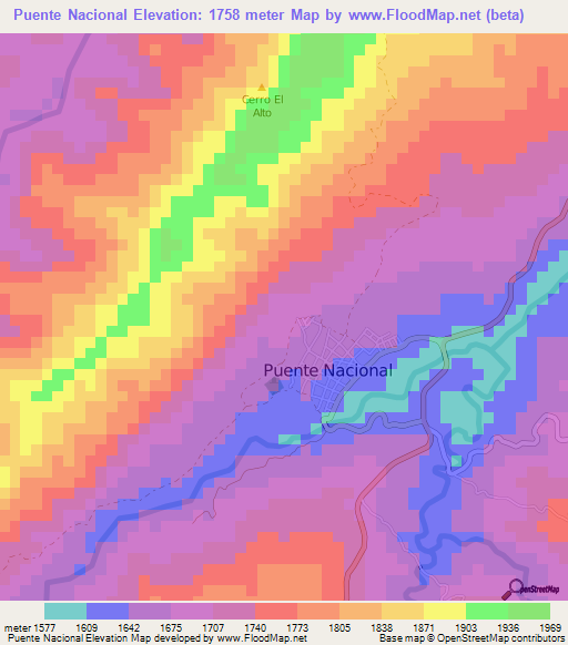 Puente Nacional,Colombia Elevation Map