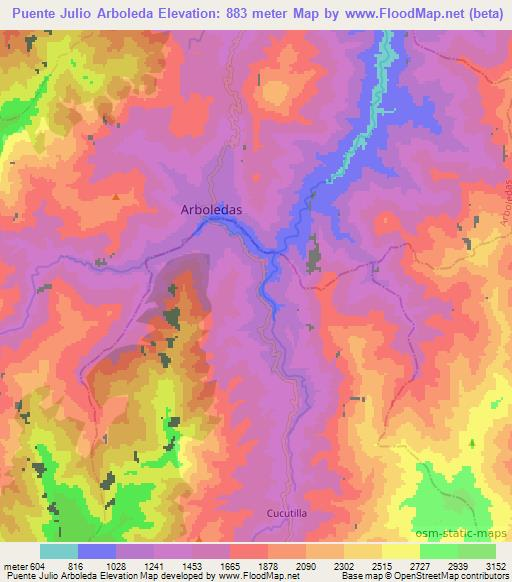 Puente Julio Arboleda,Colombia Elevation Map