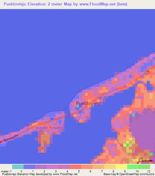 Puebloviejo,Colombia Elevation Map