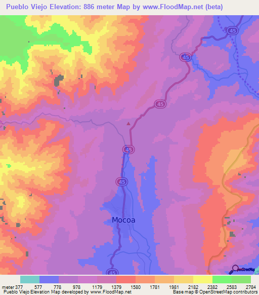 Pueblo Viejo,Colombia Elevation Map