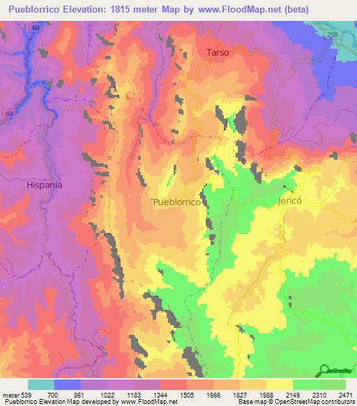 Pueblorrico,Colombia Elevation Map