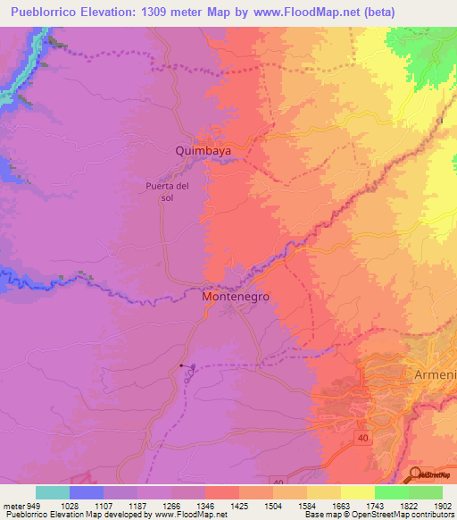 Pueblorrico,Colombia Elevation Map