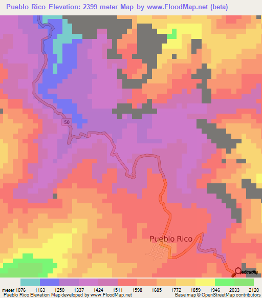 Pueblo Rico,Colombia Elevation Map