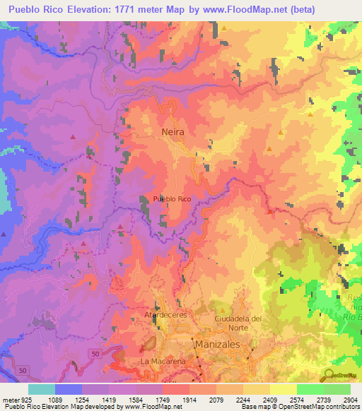 Pueblo Rico,Colombia Elevation Map