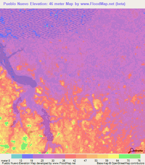 Pueblo Nuevo,Colombia Elevation Map